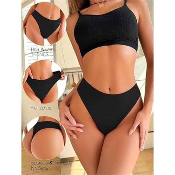Womens Underwear Breathable Seamless Thongs 6 Pack Comfortable No Show High - Picture 3 of 6